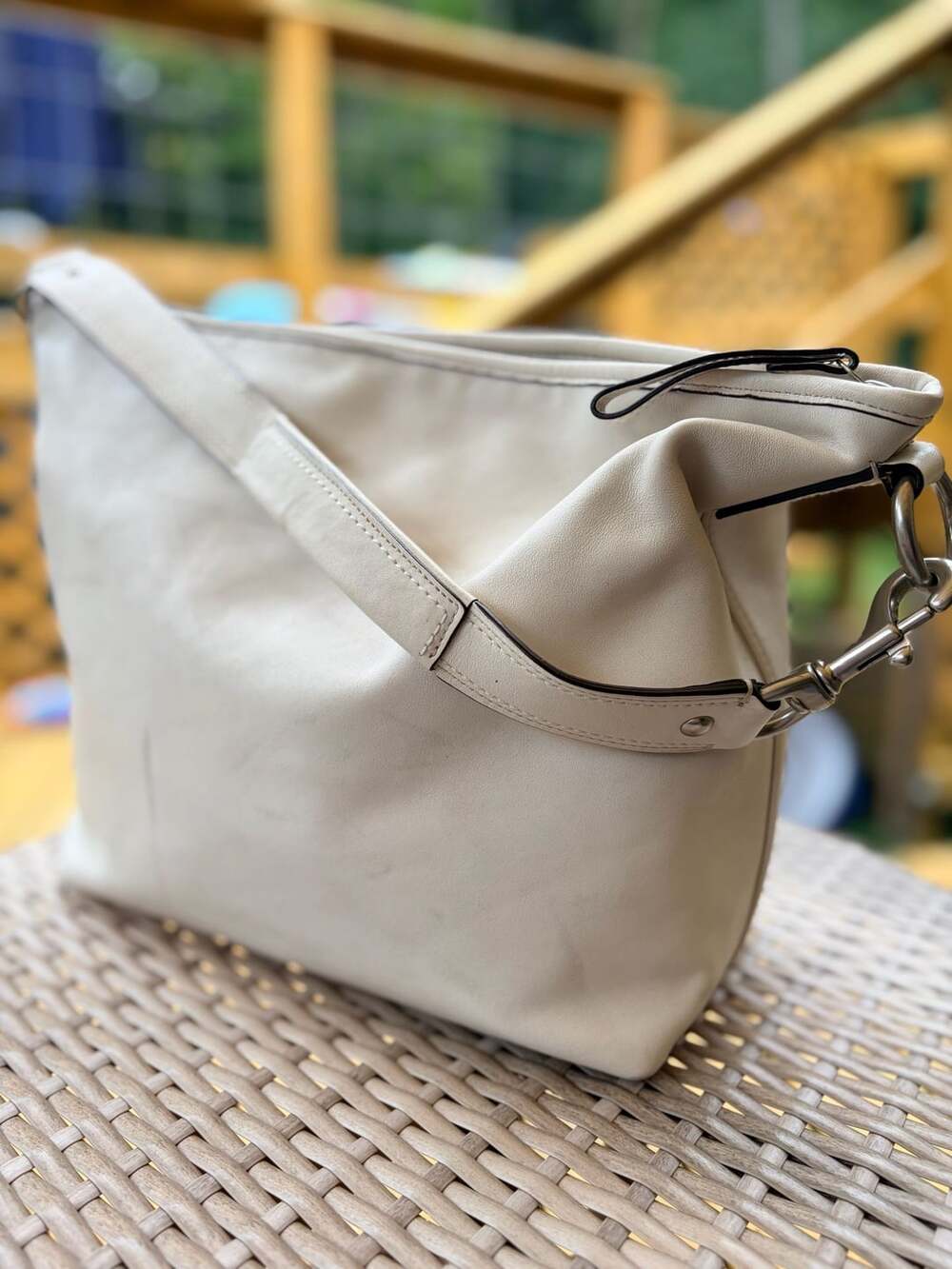 Coach Leather Hobo Shoulder Bag Off-White